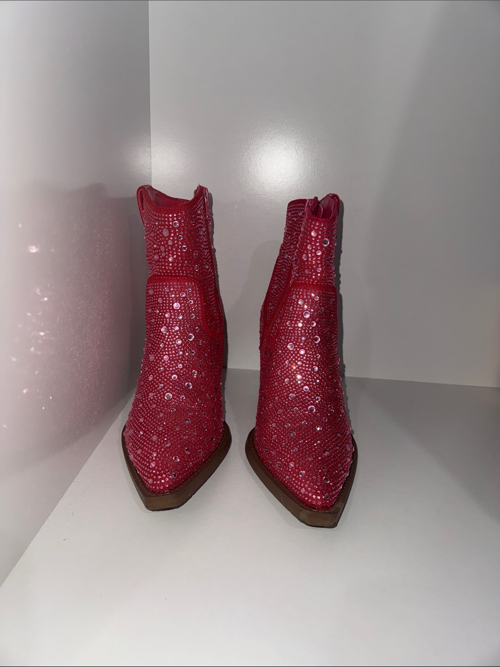 Women's Hot Pink Rhinestone Pointed-Toe Ankle Boots